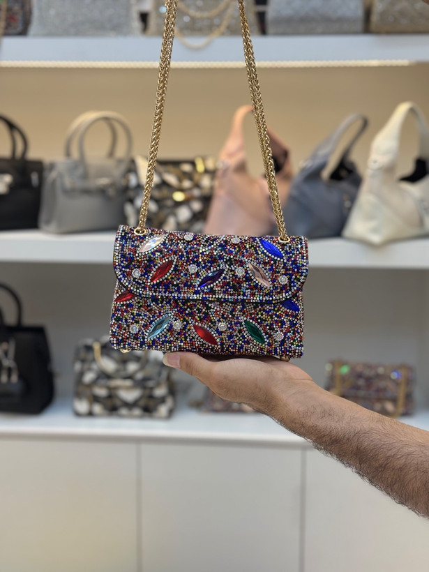 کیف مجلسی وارداتی برند CHRISTINA نگین کاری و سنگ کاری شده
